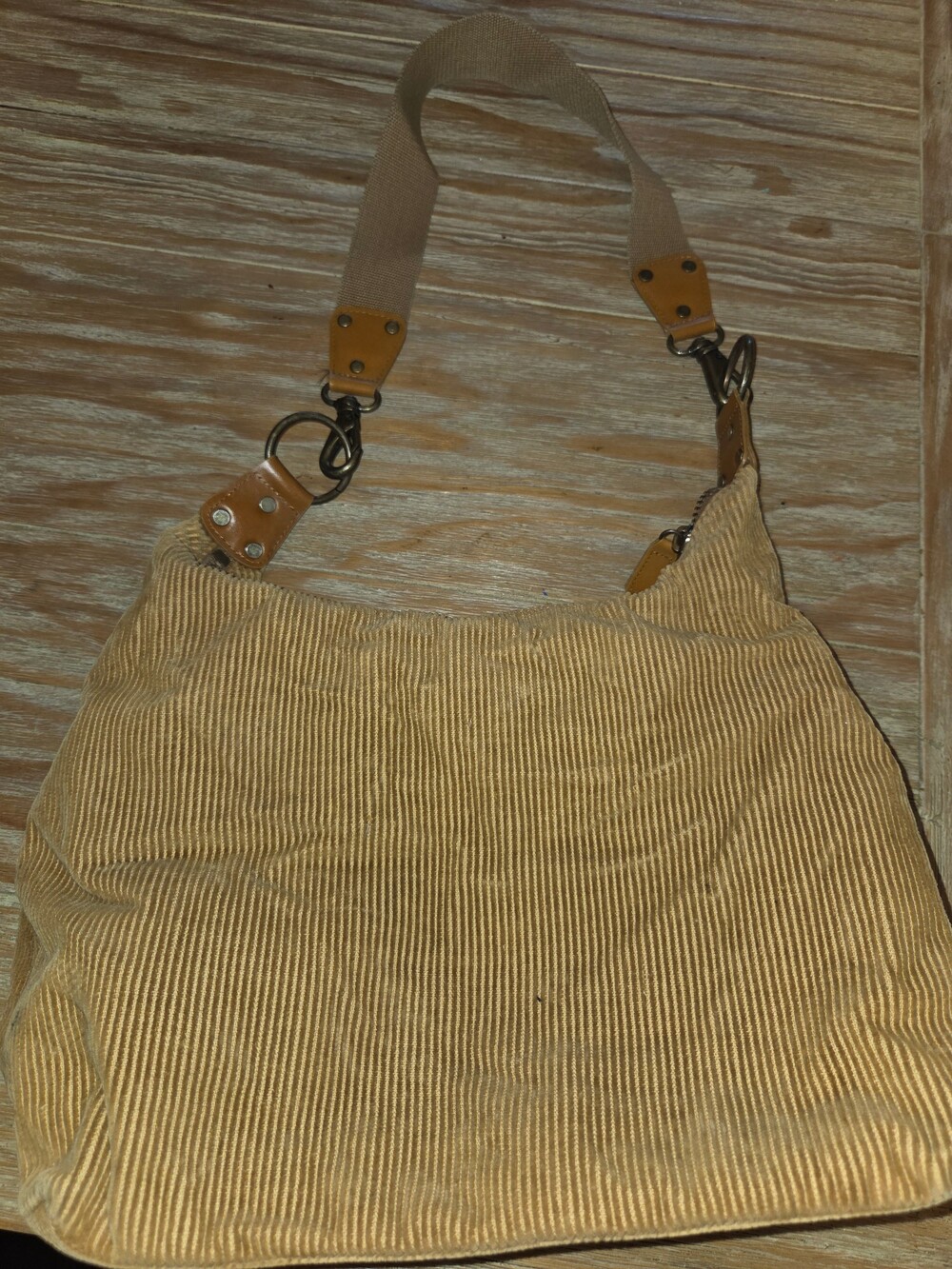 Tan Corduroy Shoulder Bag from GAP with Leather Accents and Zipper Closure